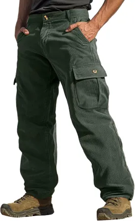 ADHOWBEW Men Cargo Pants Relaxed Fit Stretch Waterproof Construction Hiking Elastic Waist Trousers