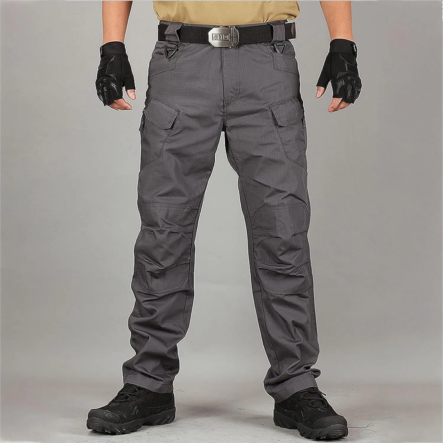 ADHOWBEW Tactical Pants Men Work Big and Tall Hiking Pockets Elastic Waist Relaxed Fit Joggers