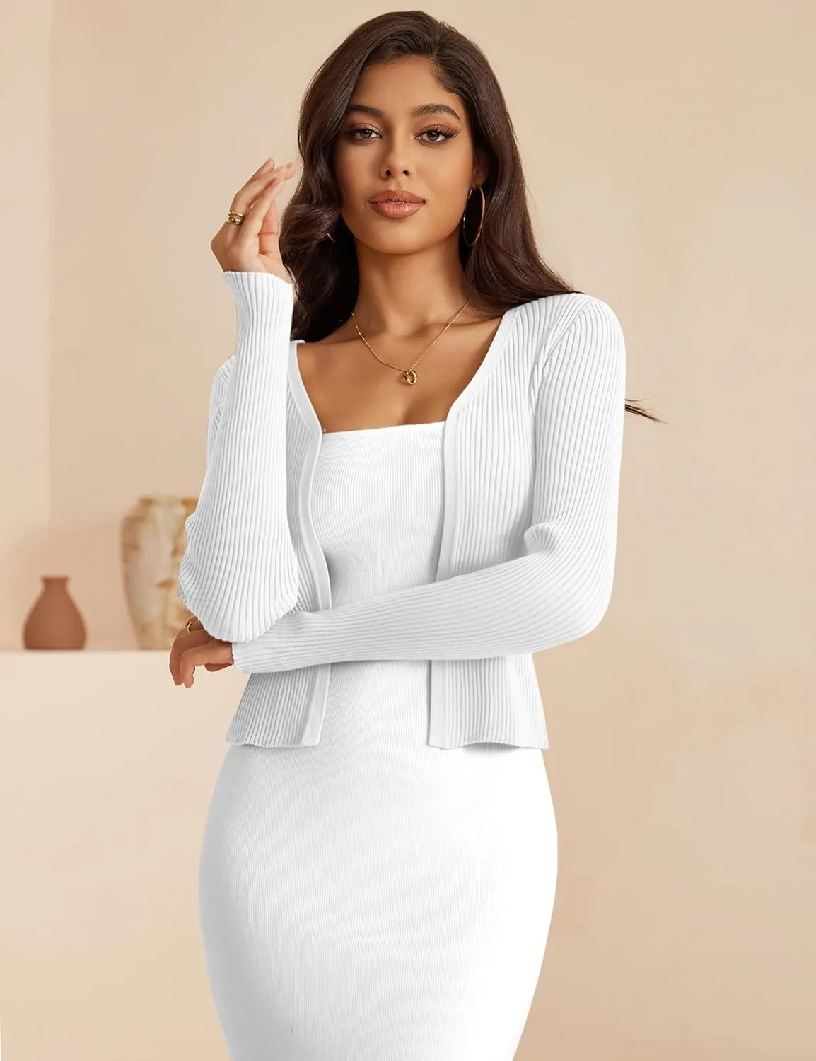 a.Jesdani Women's Shrug Sweaters Open Front Long Sleeve Rib Knit Bolero Open Front Cropped Cardigan S-1X