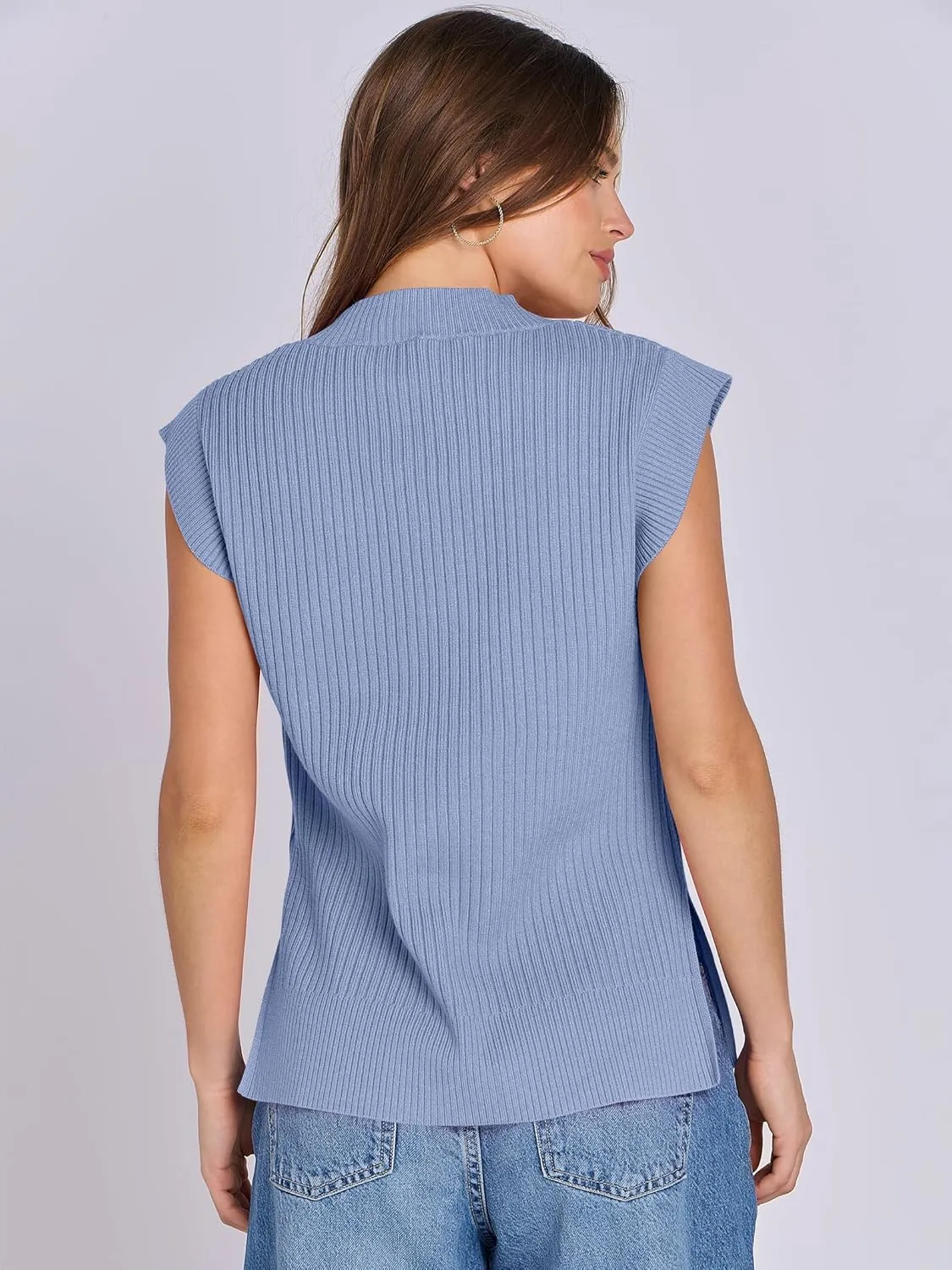 ANRABESS Womens V Neck Sweater Vest Oversized Sleeveless Tops Casual Ribbed Knit Loose 2025 Summer Tank Top Outfits Clothes