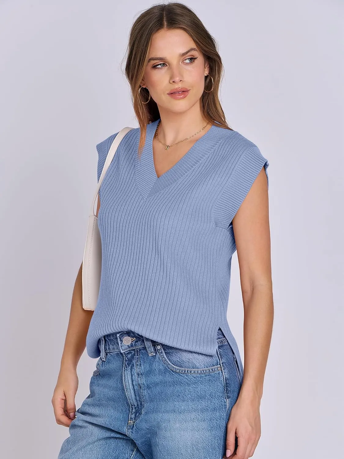 ANRABESS Womens V Neck Sweater Vest Oversized Sleeveless Tops Casual Ribbed Knit Loose 2025 Summer Tank Top Outfits Clothes
