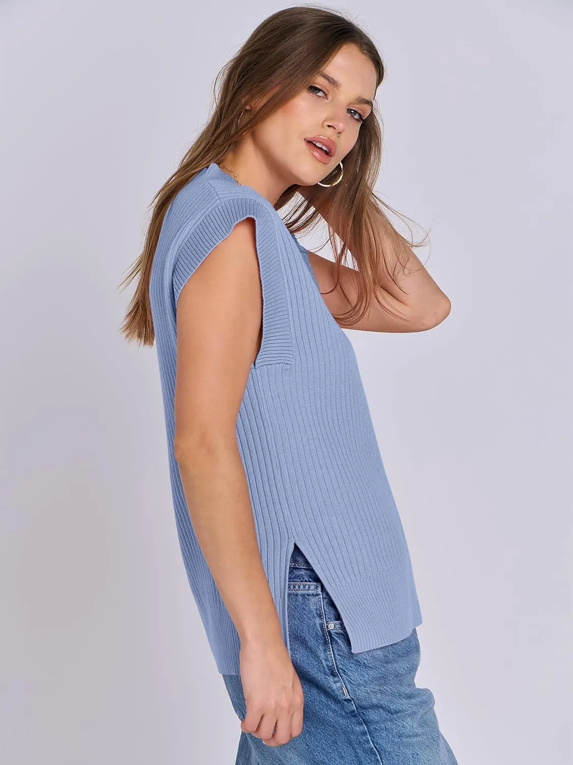 ANRABESS Womens V Neck Sweater Vest Oversized Sleeveless Tops Casual Ribbed Knit Loose 2025 Summer Tank Top Outfits Clothes