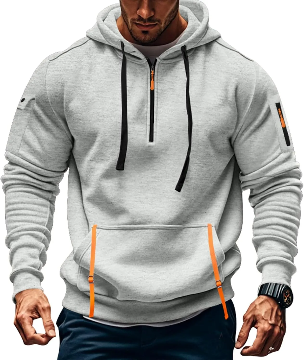 Azeralia Hoodies for Men Long Sleeve Half Zipper Pullover Printed Drawstring Oversized Sweatshirt Casual Loose Outfits