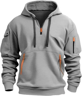 Azeralia Hoodies for Men Long Sleeve Half Zipper Pullover Printed Drawstring Oversized Sweatshirt Casual Loose Outfits