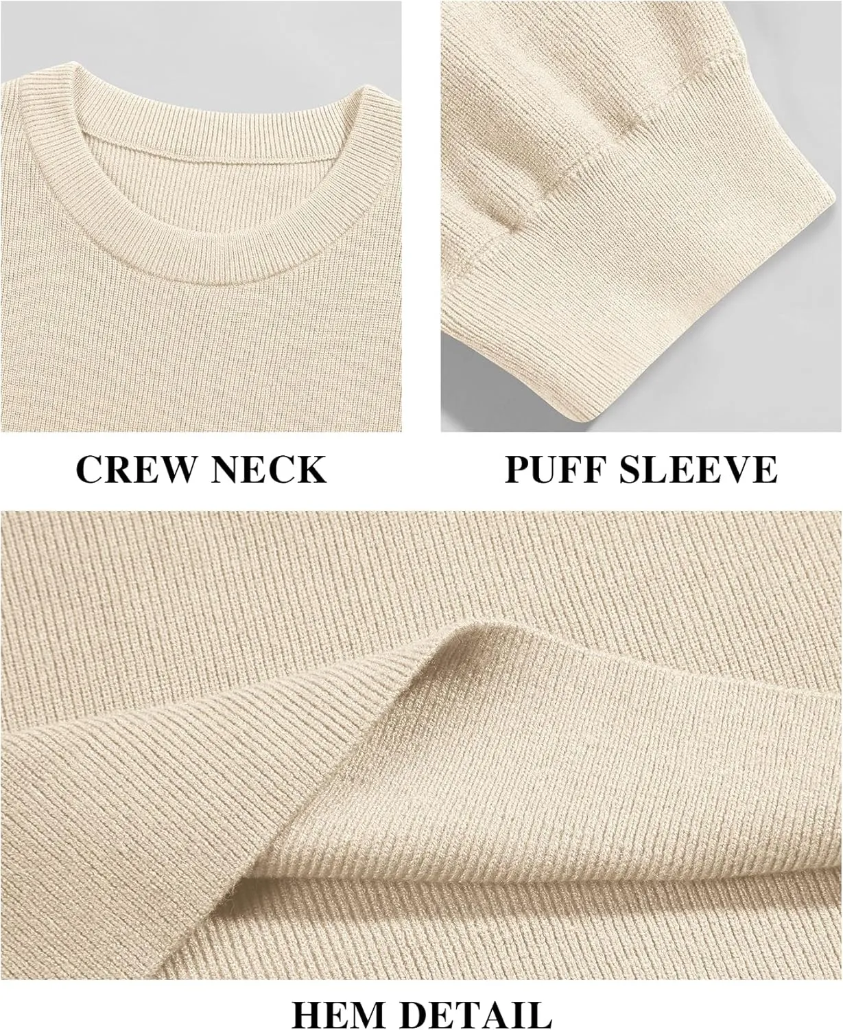 Bodosalia Womens Puff Short Sleeve Sweater Casual Summer Crew Neck Pullover Tops Ribbed Knit Sweater Blouse