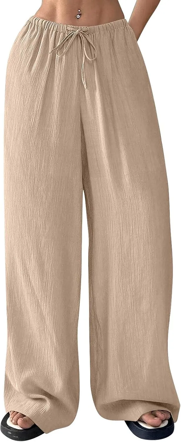 Cruise Pants for Women 2025 Vacation Outfits Drawstring Flowy Casual Pants with Pockets Wide Leg Lightweight Beach Sweatpants