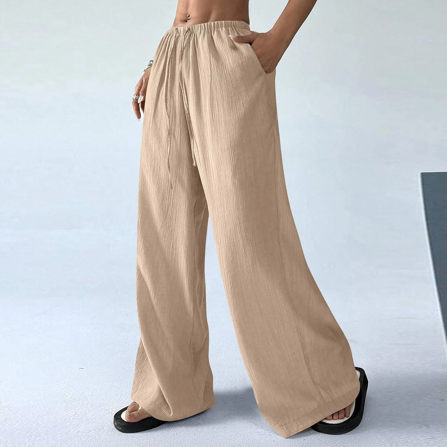 Cruise Pants for Women 2025 Vacation Outfits Drawstring Flowy Casual Pants with Pockets Wide Leg Lightweight Beach Sweatpants
