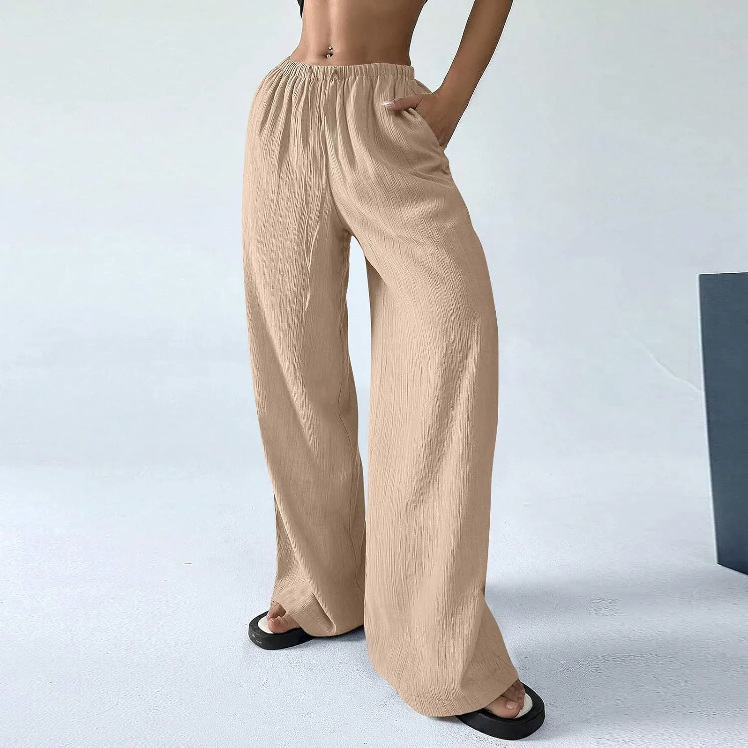 Cruise Pants for Women 2025 Vacation Outfits Drawstring Flowy Casual Pants with Pockets Wide Leg Lightweight Beach Sweatpants