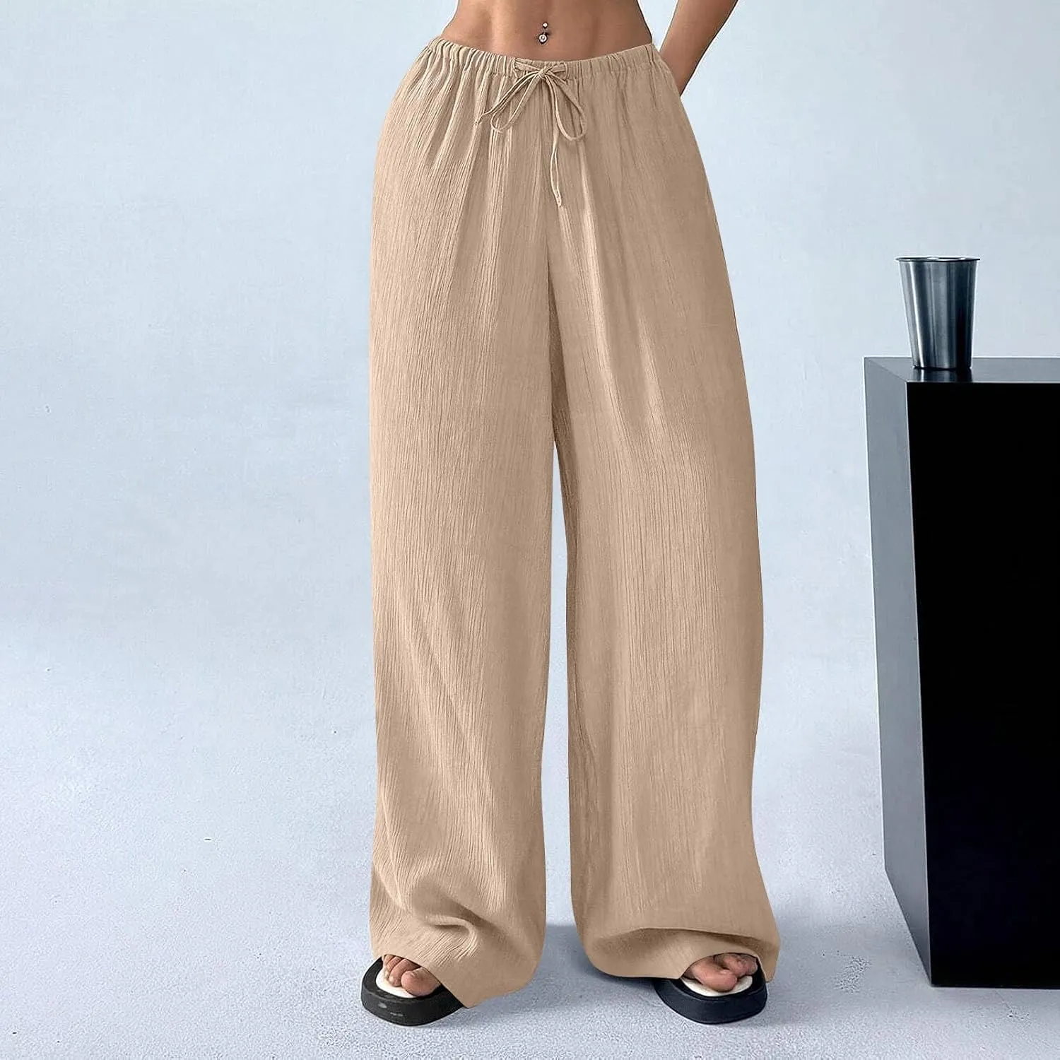 Cruise Pants for Women 2025 Vacation Outfits Drawstring Flowy Casual Pants with Pockets Wide Leg Lightweight Beach Sweatpants