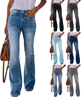 High Waisted Bootcut Jeans for Women Skinny Distressed Ripped Flare Jeans Curvy Denim Bell Bottom Pants with Pockets