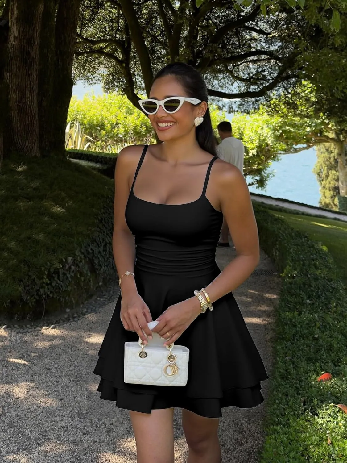 Kaximil Women's Sexy Ruffle Mini Dress Spaghetti Strap Ruched Corset Party Club Short Dresses