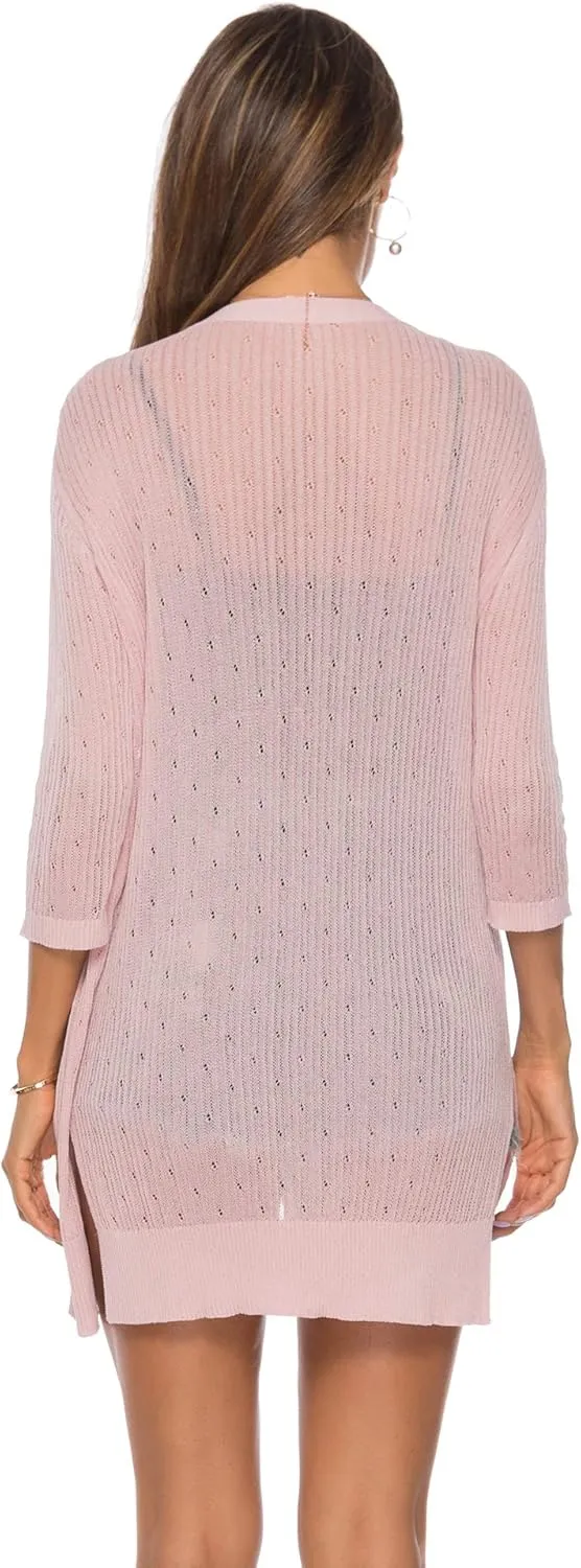 LYHNMW Women's Cardigan Casual 3/4 Sleeve or Long Sleeve Lightweight Open Front Long Knited Cardigan with Pocket