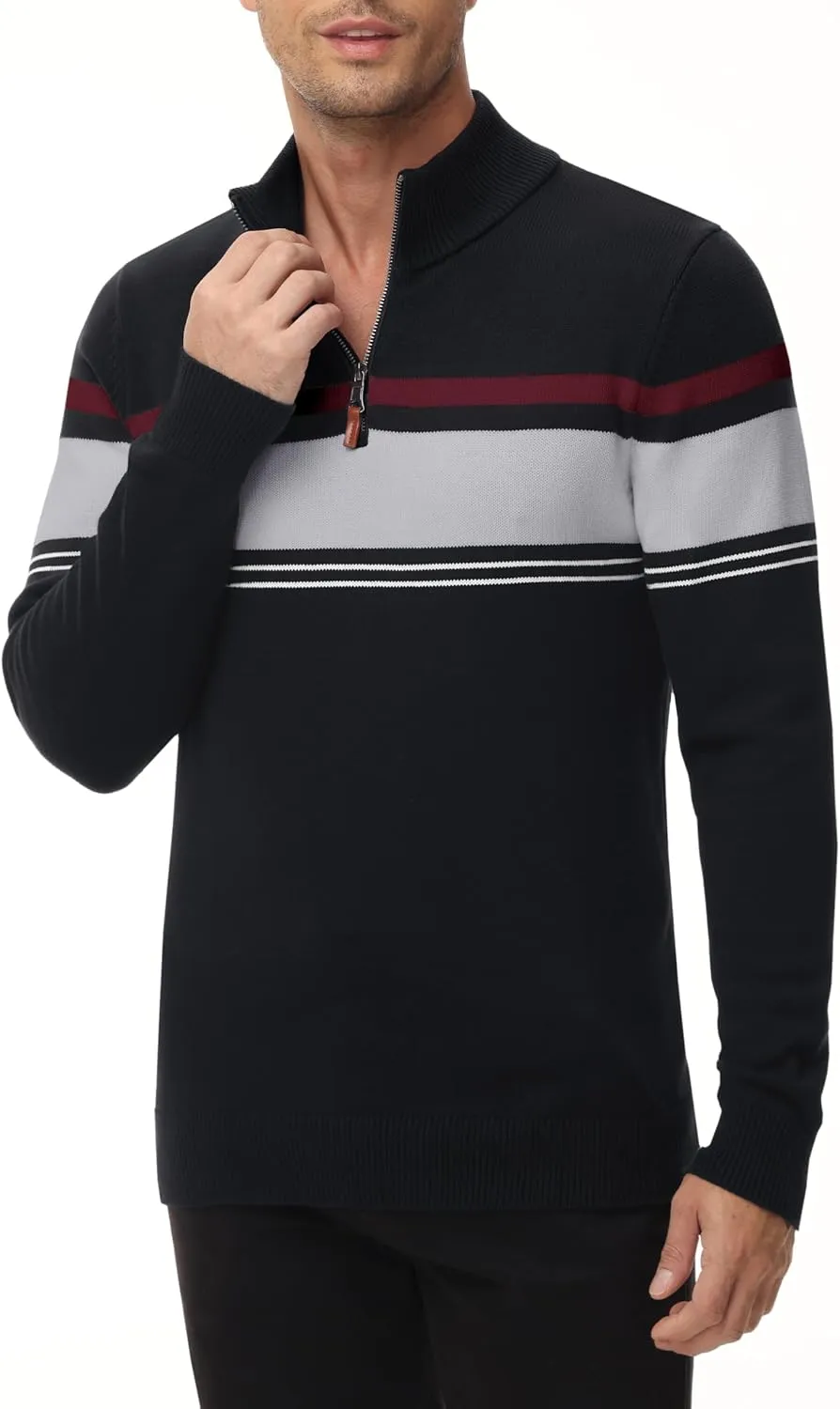 MAGNIVIT Men's Sweater Quarter Zip Striped Pullover Fall Winter Spring Color Block Polo Sweatshirts