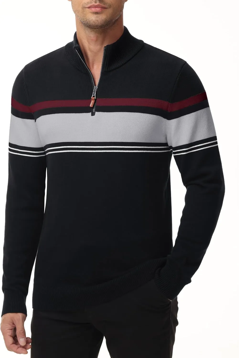 MAGNIVIT Men's Sweater Quarter Zip Striped Pullover Fall Winter Spring Color Block Polo Sweatshirts