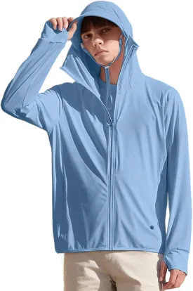 Men's UPF50  Sun Protection Hoodie Long Sleeve Thumbhole Elastic Quick Dry Sun Shirts Full Zipper Fishing Jacket
