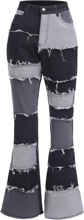 ODIZLI Women's High Waisted Bell Bottom Jeans Ripped Stretch Skinny Flare Jeans Distressed Bootcut Denim Pants Plus Size