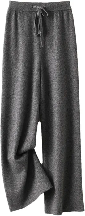 REHJJDFD Women's 100 Percent Wool Pants Soft Knitwear Wide Leg Pants Solid Casual with Drawstring Trousers
