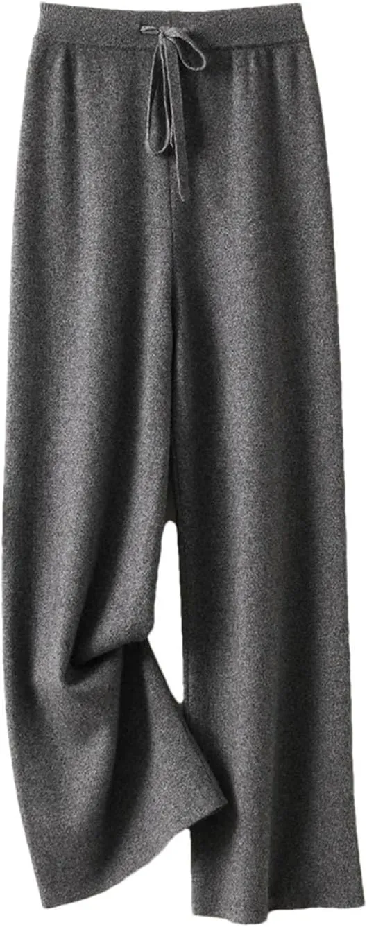 REHJJDFD Women's 100 Percent Wool Pants Soft Knitwear Wide Leg Pants Solid Casual with Drawstring Trousers