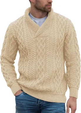 Runcati Mens Shawl Collar Sweaters Casual Cable Knit V-Neck Slim Fit Fall Winter Lightweight Pullover Sweater Knitwear