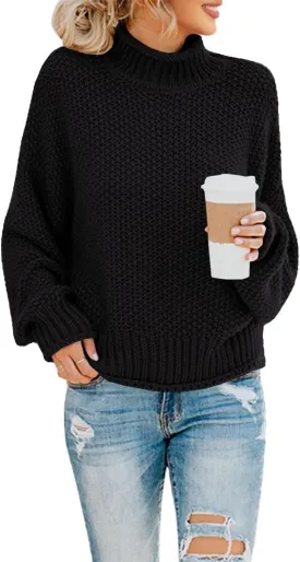 Saodimallsu Womens Turtleneck Oversized Sweaters Batwing Long Sleeve Pullover Loose Chunky Knit Jumper