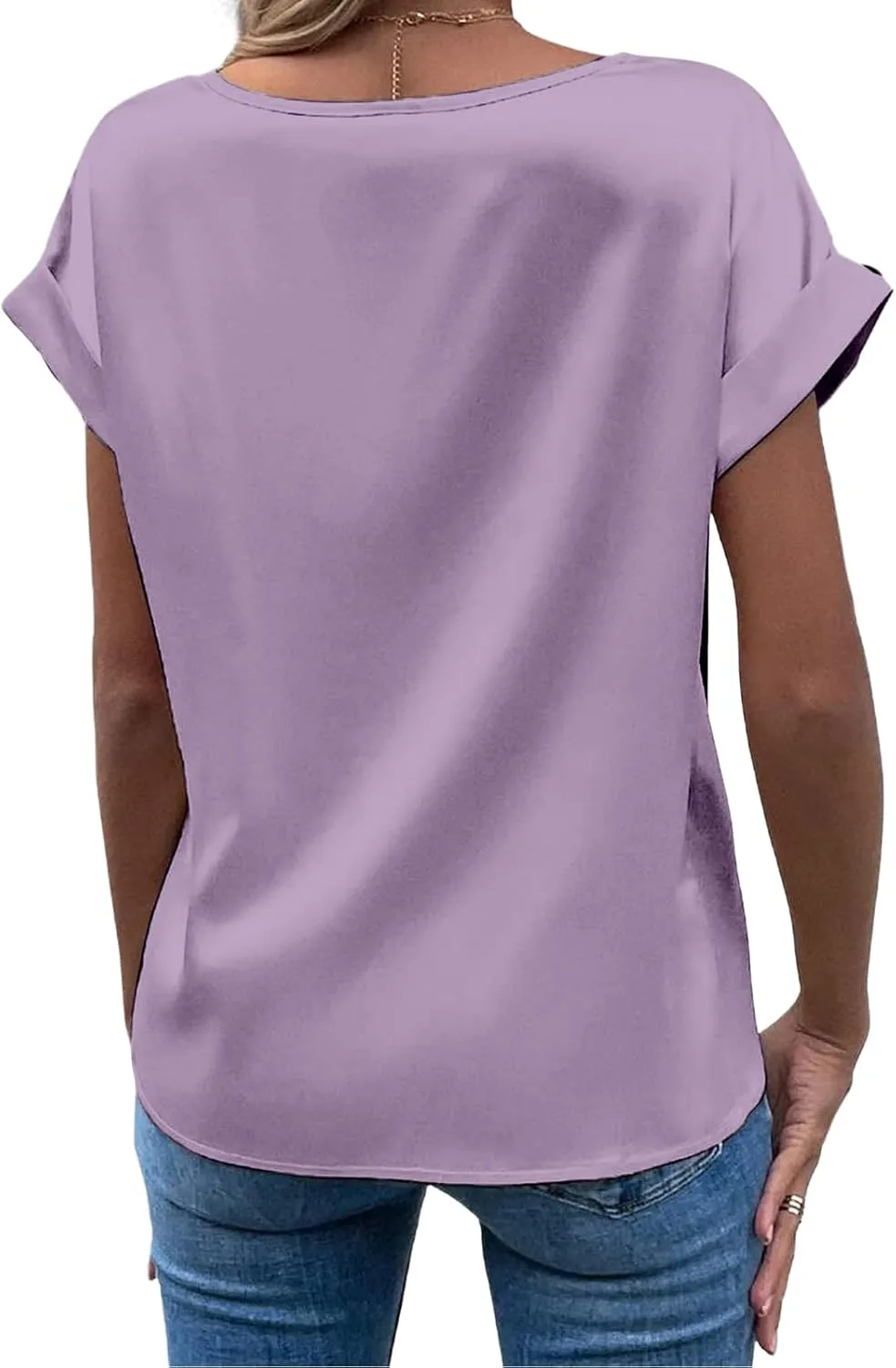 Satin Tops for Women Casual Short Sleeve Shirts Crewneck Pullover Tops Loose Fit Work Blouses 2025 Y2K Tee Tops