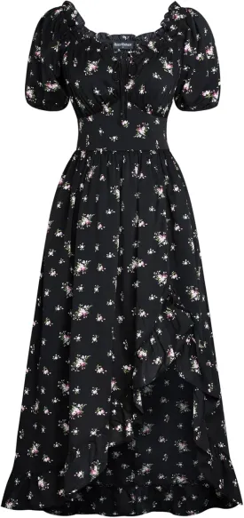 Scarlet Darkness Summer Floral Milkmaid Dress Cottagecore Corset Dress with Pockets