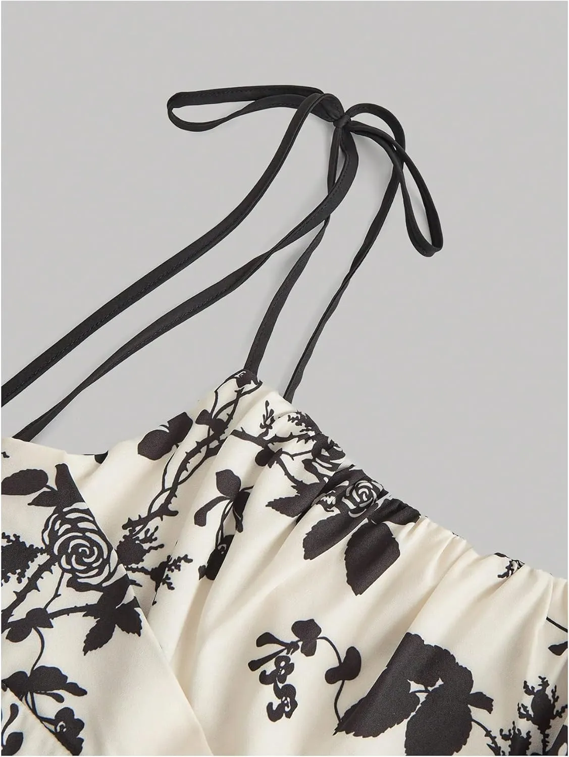 SHENHE Women's Floral Bustier Corset Dress Tie Shoulder Smocked Flowy Boho Long Dress Sundress