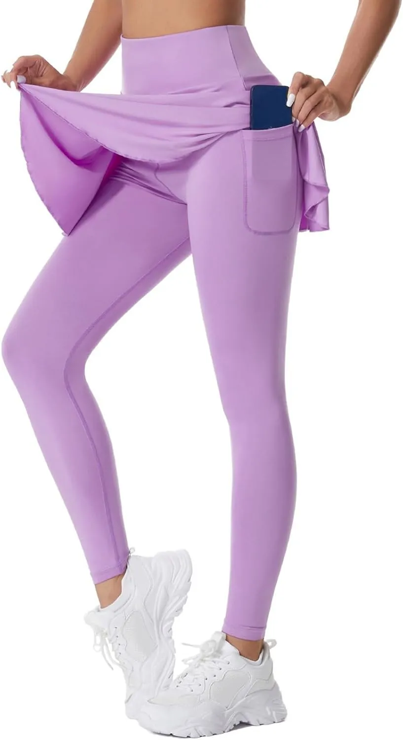 Skirted Legging for Women Tennis Yoga Active Pleated Skort Athletic Ruffle Golf Lightweight Stretch High Waisted Pant