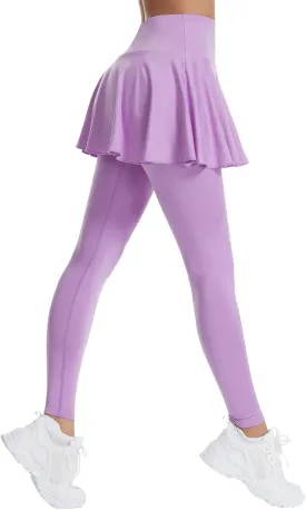Skirted Legging for Women Tennis Yoga Active Pleated Skort Athletic Ruffle Golf Lightweight Stretch High Waisted Pant