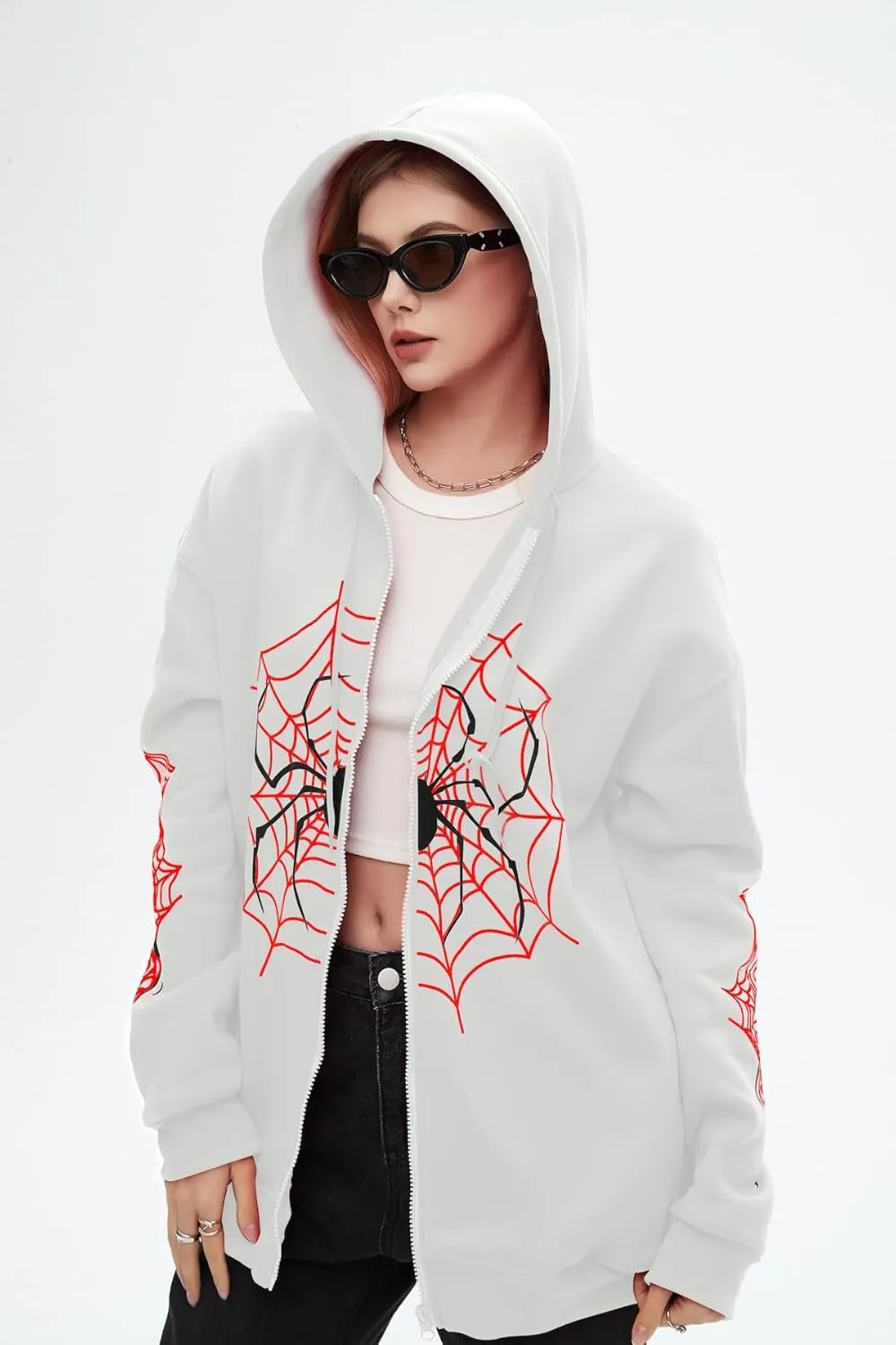 Spider Graphic Hoodies Y2k Zip Up Hoodie Men Women Oversized Sweatshirts Y2k Jacket Streetwear Vintage Tops