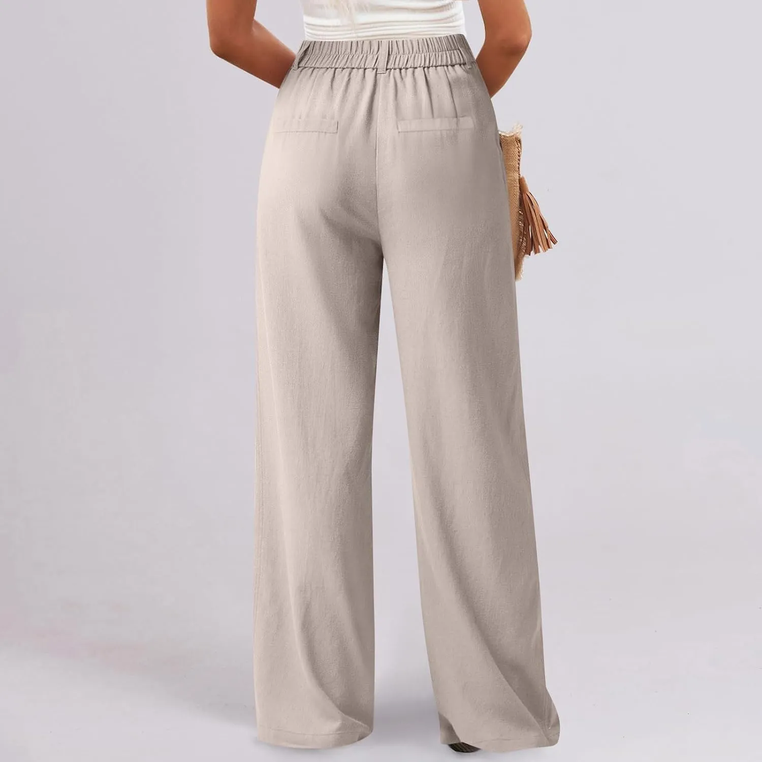 Straight Leg Pants for Women Lightweigjht Cotton Linen Pant Casual High Waisted Pants Business Office Work Trouses
