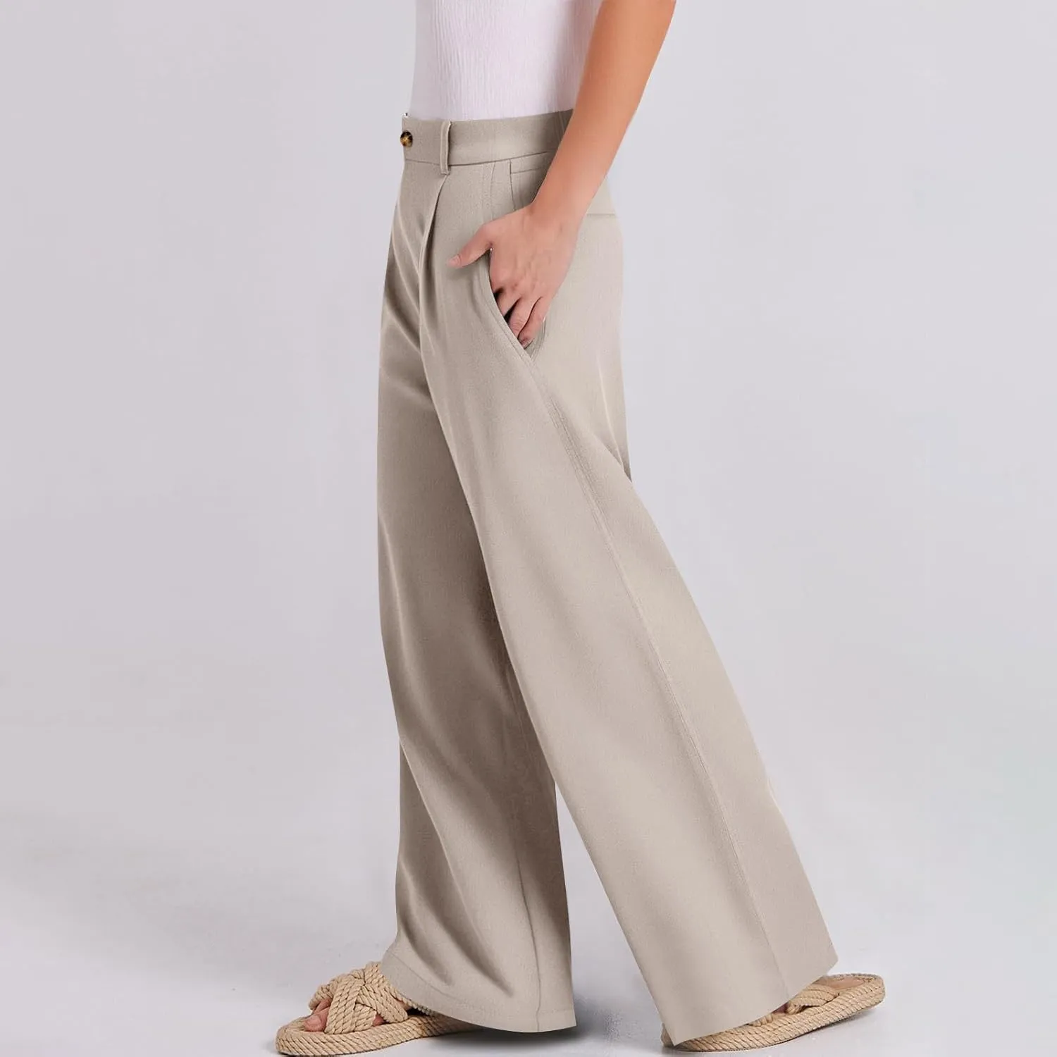 Straight Leg Pants for Women Lightweigjht Cotton Linen Pant Casual High Waisted Pants Business Office Work Trouses