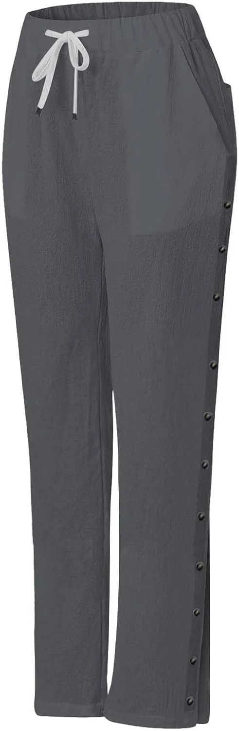 Tear Away Pants for Women Side Snap Button Sweatpants Casual Loose Fit Post Surgery Adaptive Outfits with Pockets