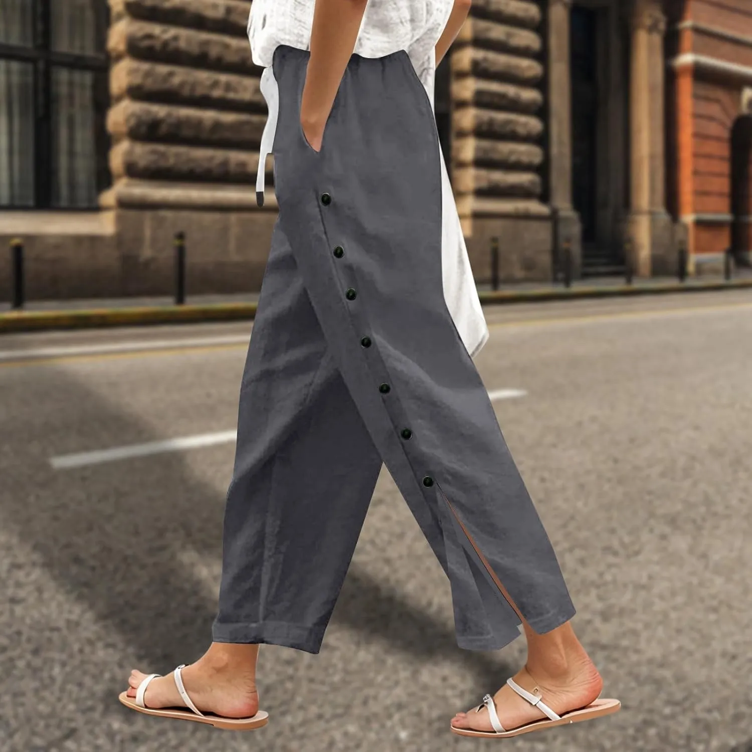 Tear Away Pants for Women Side Snap Button Sweatpants Casual Loose Fit Post Surgery Adaptive Outfits with Pockets