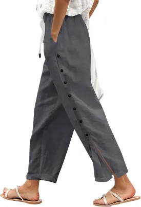 Tear Away Pants for Women Side Snap Button Sweatpants Casual Loose Fit Post Surgery Adaptive Outfits with Pockets