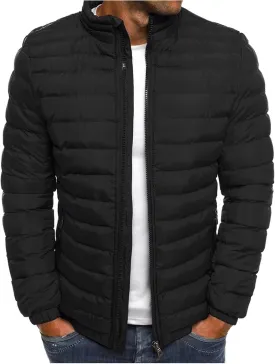 tuduoms Men's Down Jacket No Hood Winter Fashion Stand Collar Bomber Jacket Casual Quilted Lightweight Snow Ski Puffer Coat