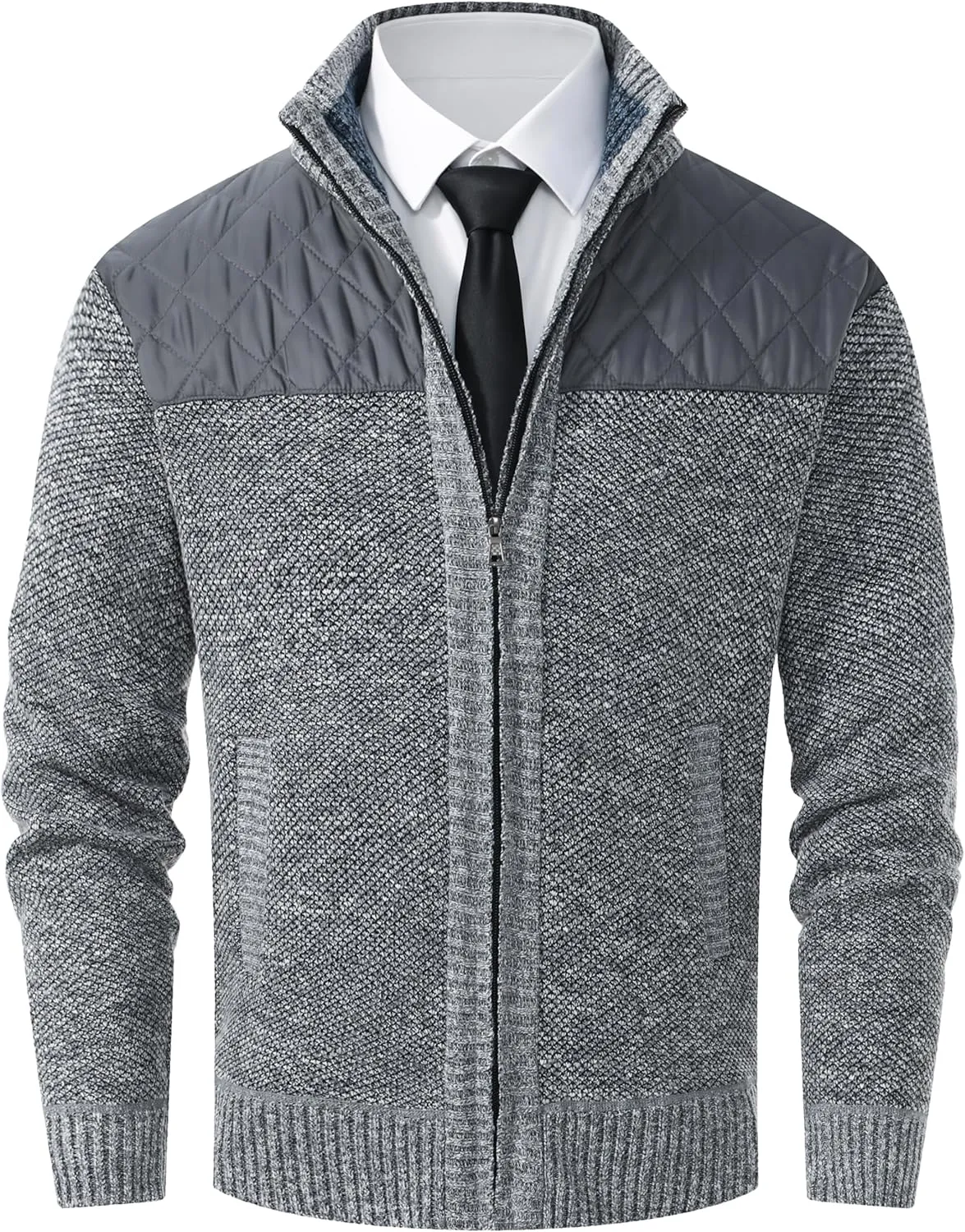 Vcansion Men's Classic Cardigan Sweaters Stand Collar Slim Fit Casual Knitted Sweater