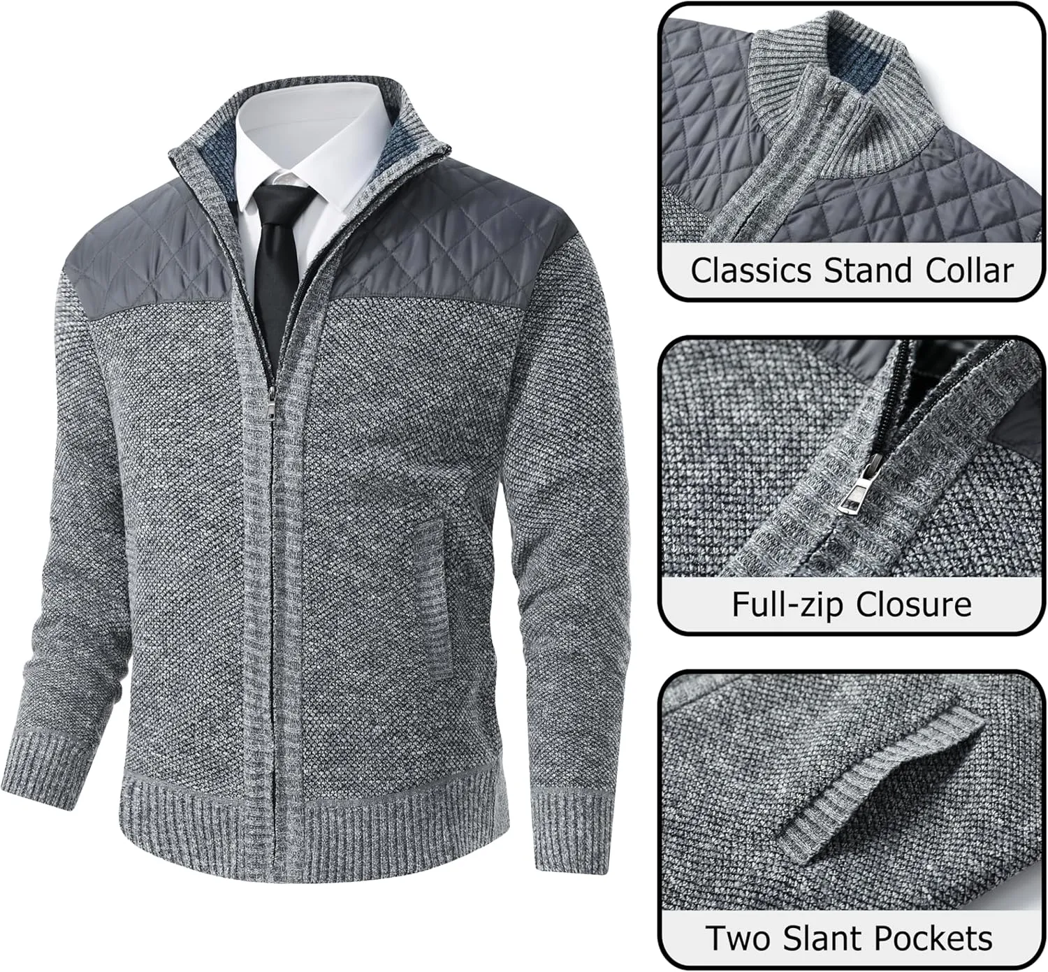 Vcansion Men's Classic Cardigan Sweaters Stand Collar Slim Fit Casual Knitted Sweater