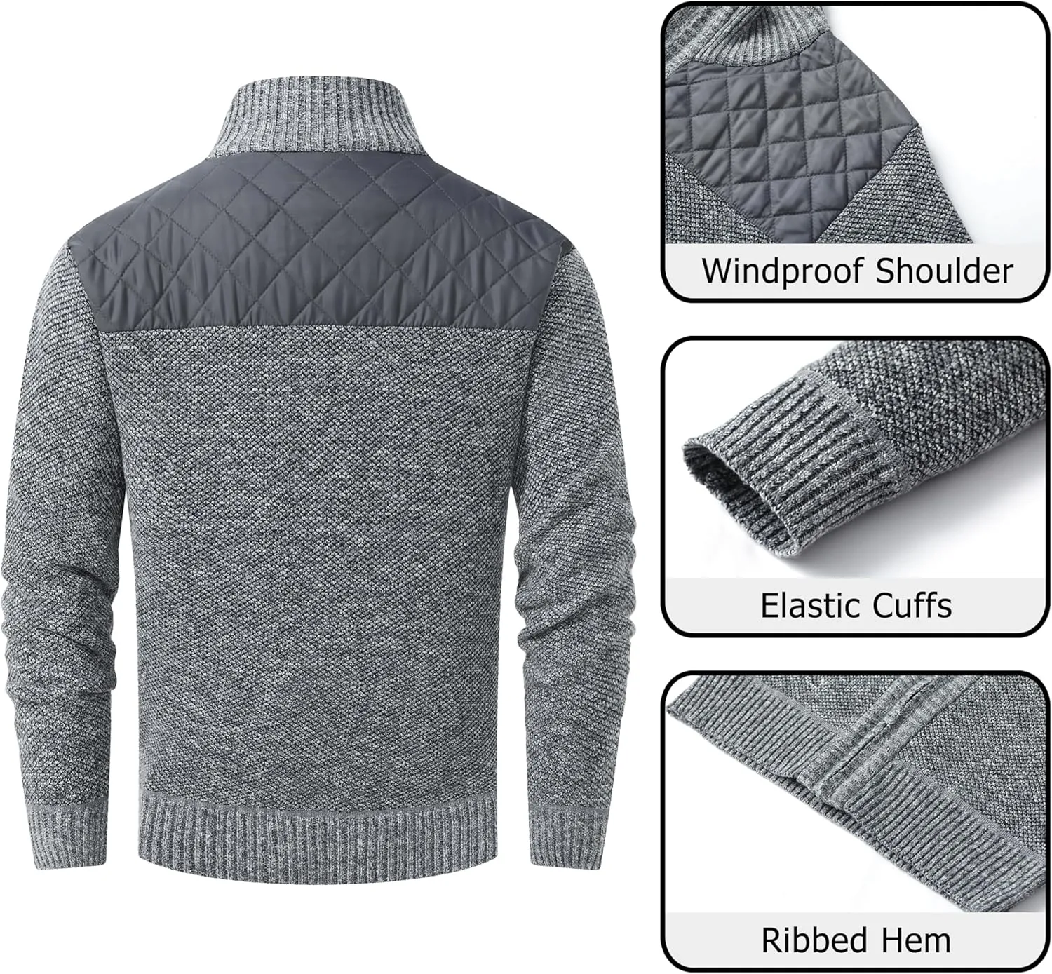 Vcansion Men's Classic Cardigan Sweaters Stand Collar Slim Fit Casual Knitted Sweater