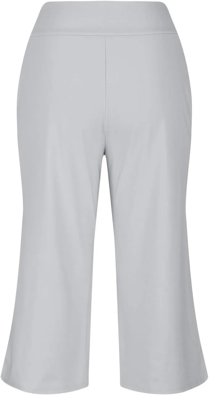 Wide Leg Capri Pants for Women Crossover High Waisted Yoga Pants Summer Loose Fitting Soft Capris with Pockets