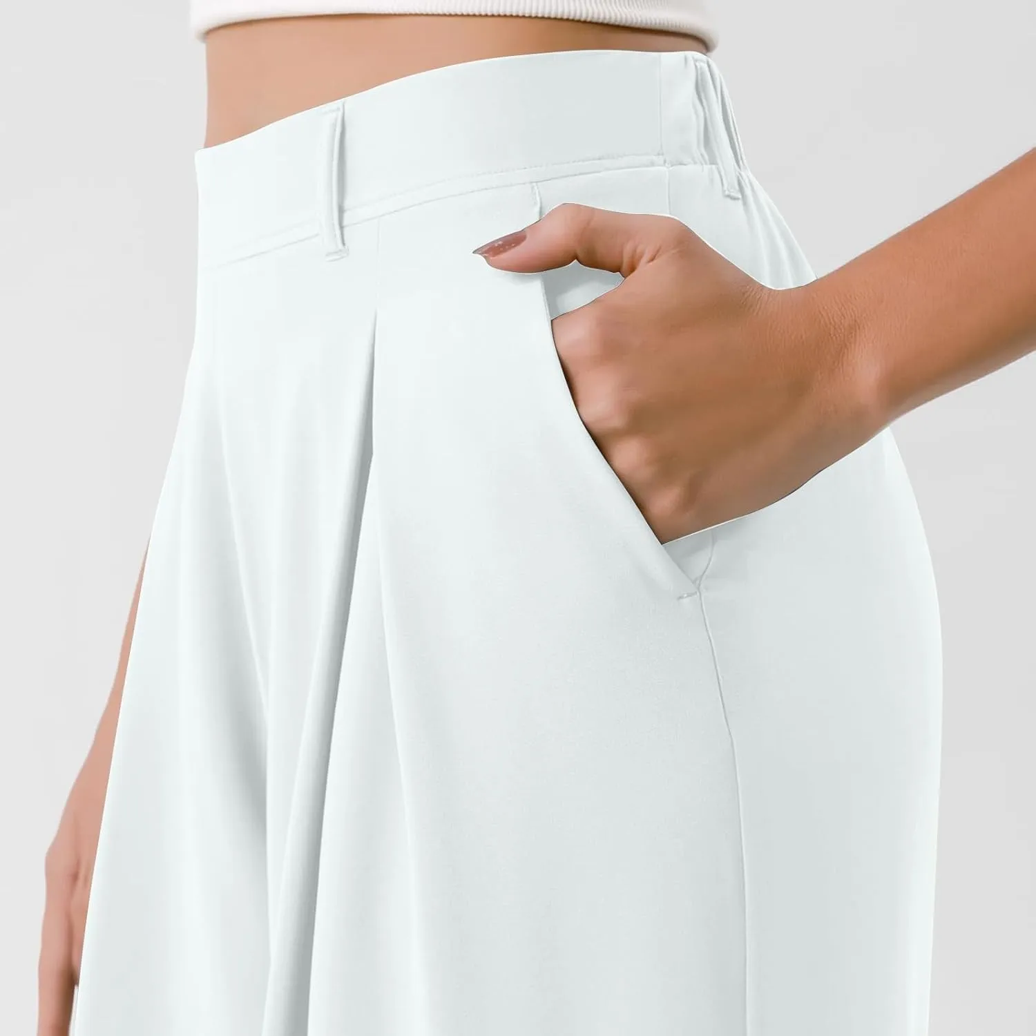 Wide Leg Pants for Women Business Palazzo Pants Lightweight High Waist Button Regular Long Trousers with Pockets