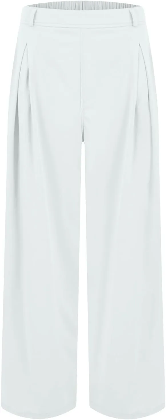 Wide Leg Pants for Women Business Palazzo Pants Lightweight High Waist Button Regular Long Trousers with Pockets