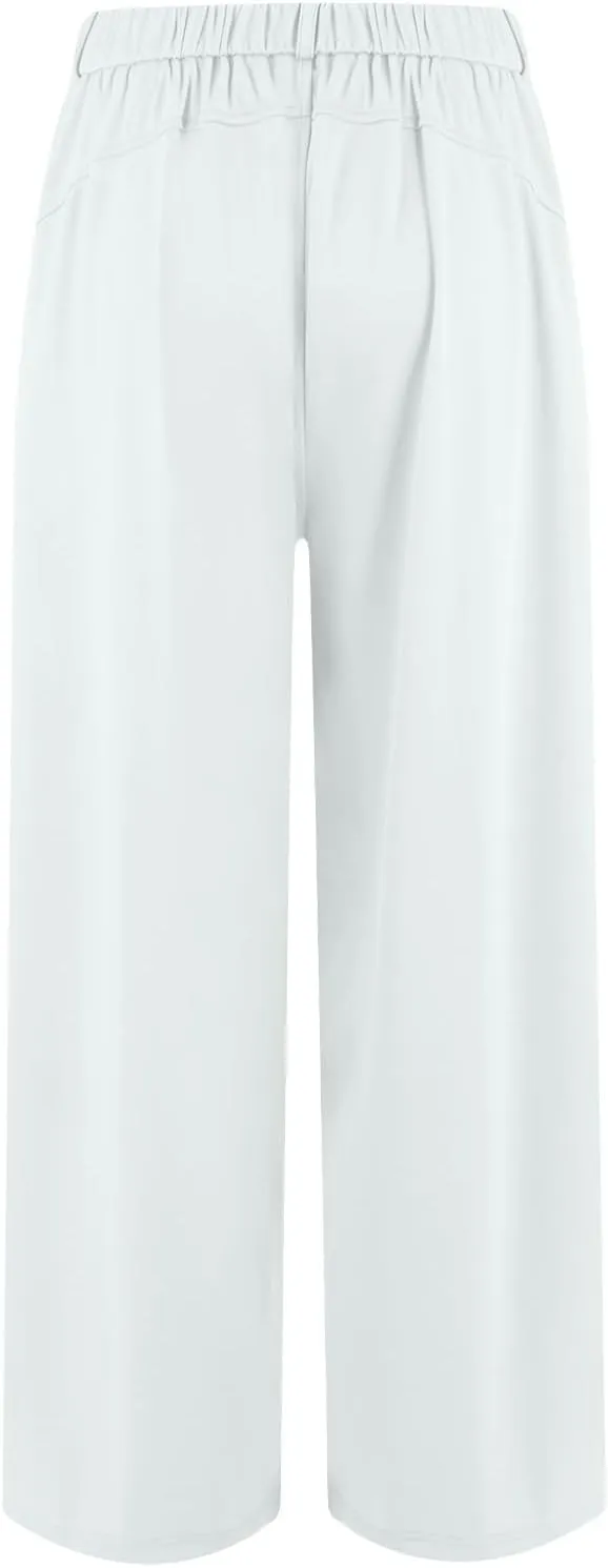 Wide Leg Pants for Women Business Palazzo Pants Lightweight High Waist Button Regular Long Trousers with Pockets