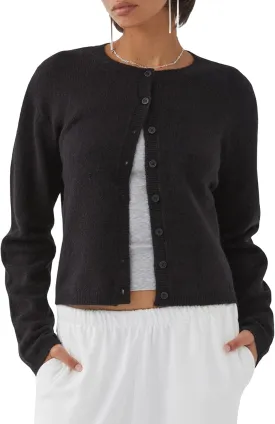 Women Y2k Crop Cardigan Long Sleeve Button Down Sweater Lightweight Solid Color Open Front Cute Knitted Tops