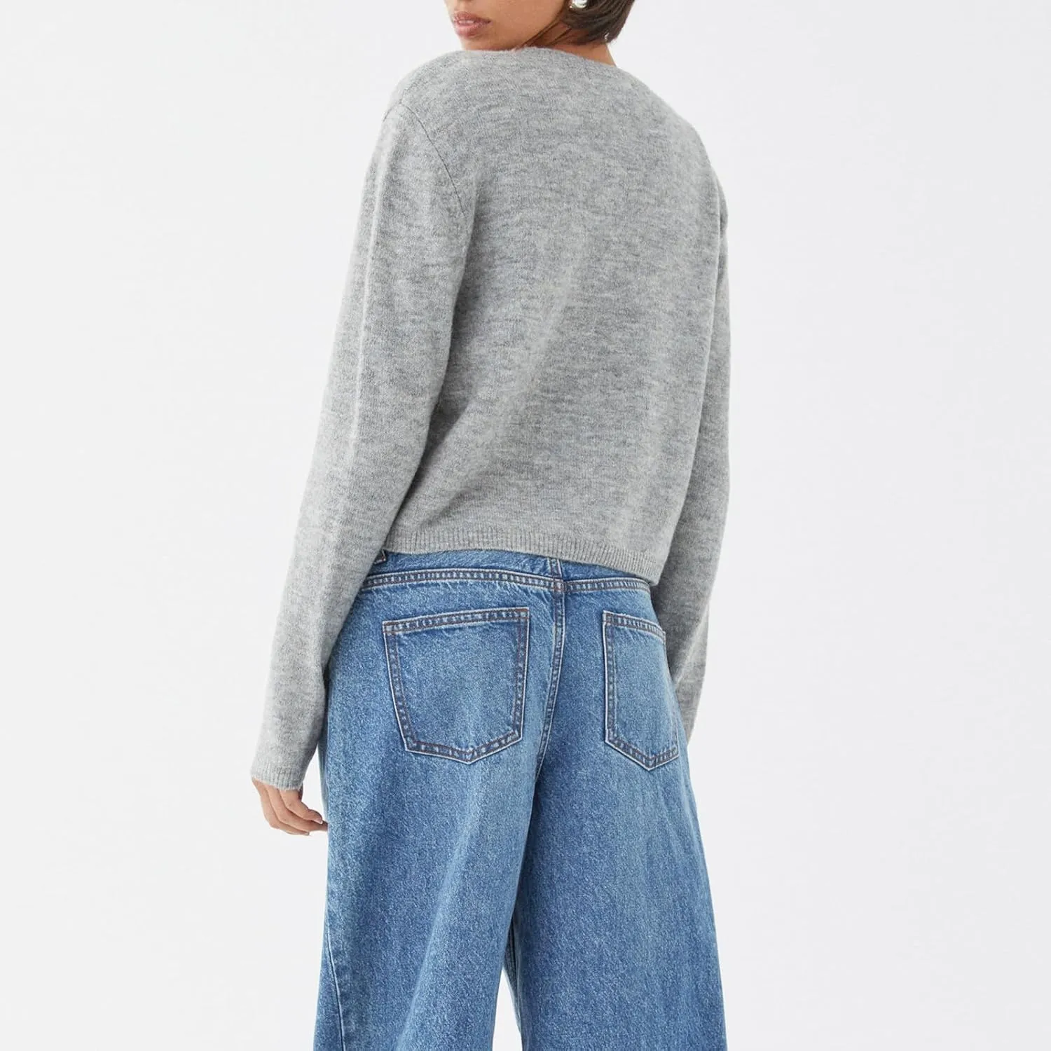 Women Y2k Crop Cardigan Long Sleeve Button Down Sweater Lightweight Solid Color Open Front Cute Knitted Tops