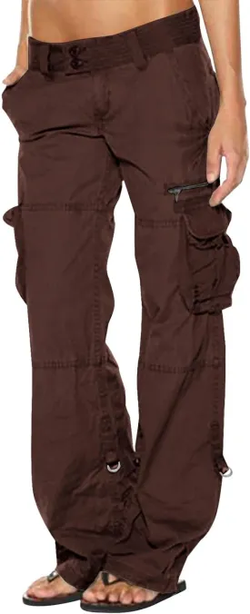 Womens Cargo Pants Fashion High Rise Y2K Parachute Pants Baggy Straight Wide Leg Trousers Streetwear with Pockets
