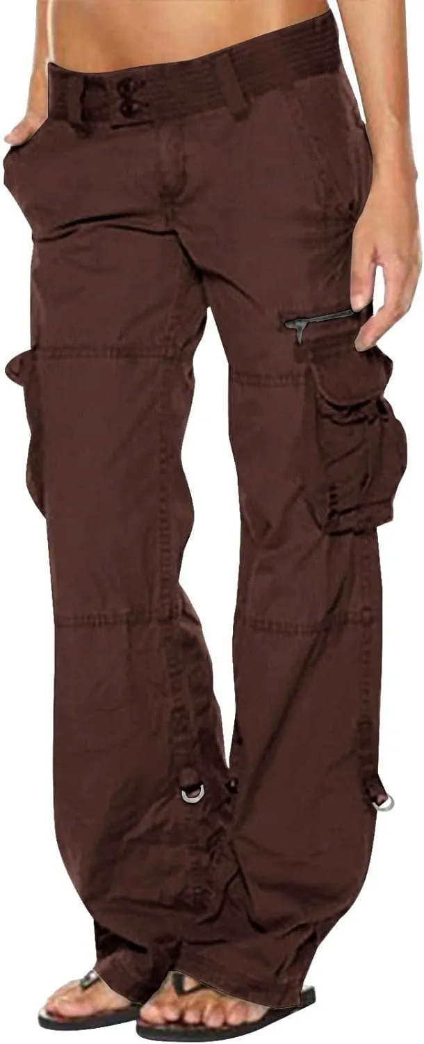 Womens Cargo Pants Fashion High Rise Y2K Parachute Pants Baggy Straight Wide Leg Trousers Streetwear with Pockets