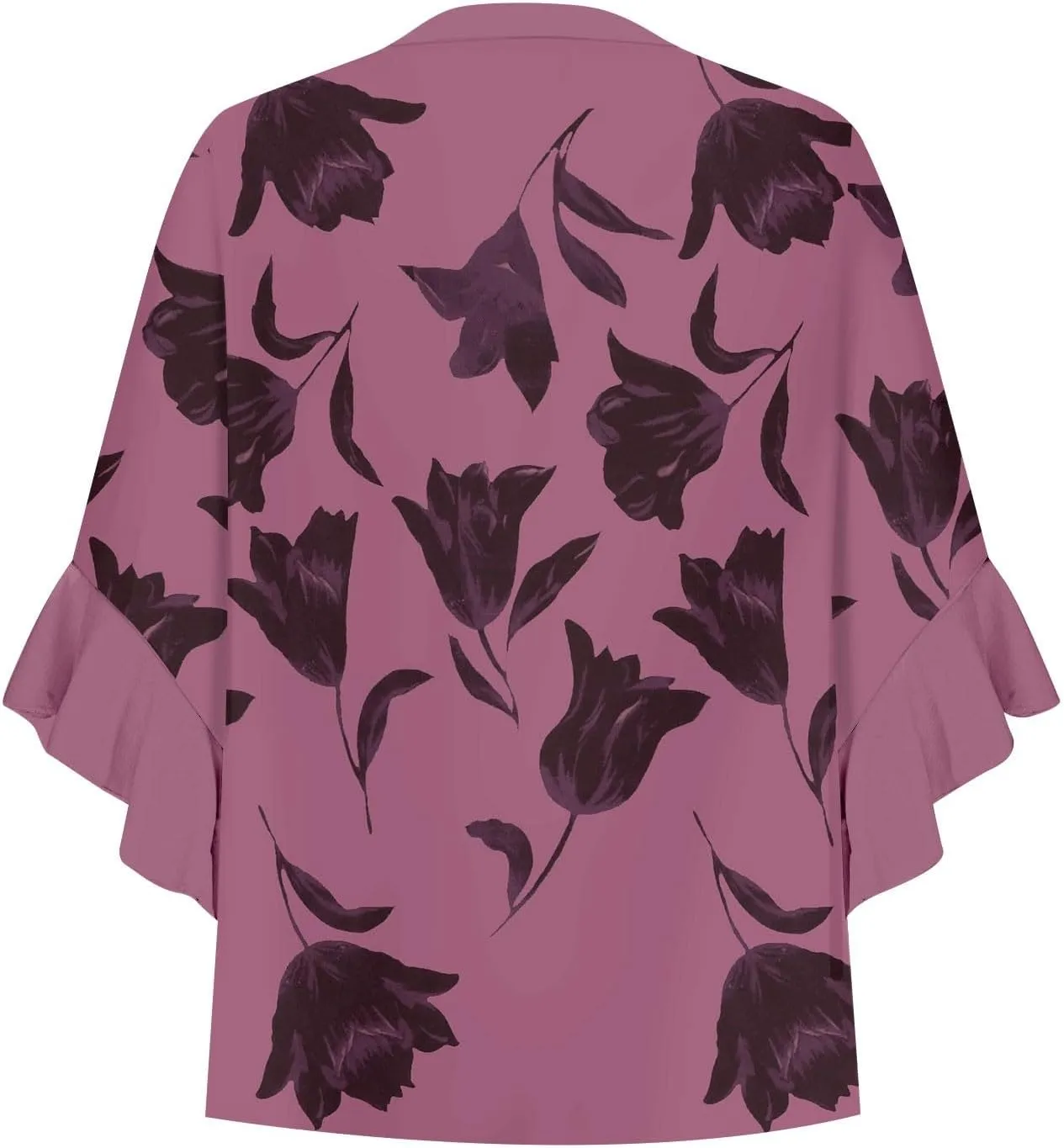 Women's Clothing 3/4 Ruffle Sleeves V Neck Tops Trendy Vintage Floral Boho Blouses Button Tunic Vacation Tee Shirts