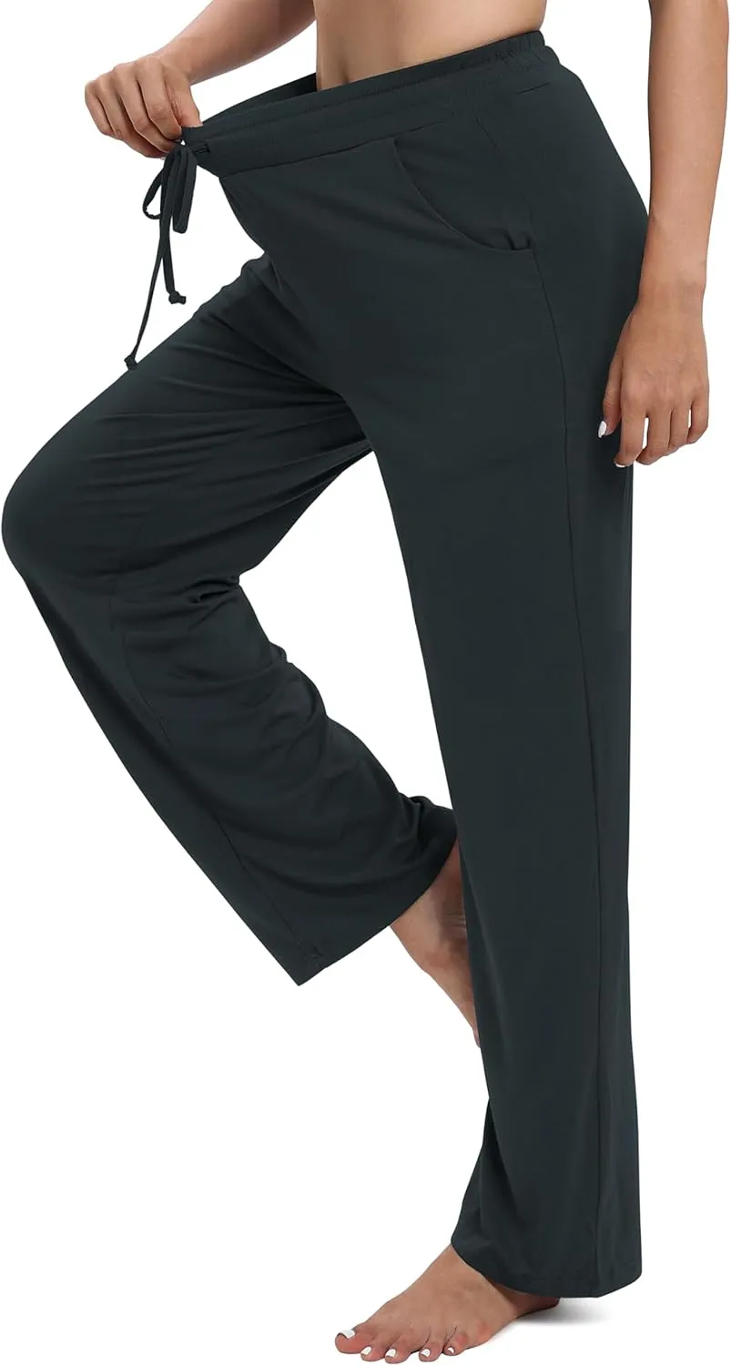 Women's Drawstring Casual Pants Stretchy High Waisted Loose Straight Leg Pants Jogger Trousers with Pockets