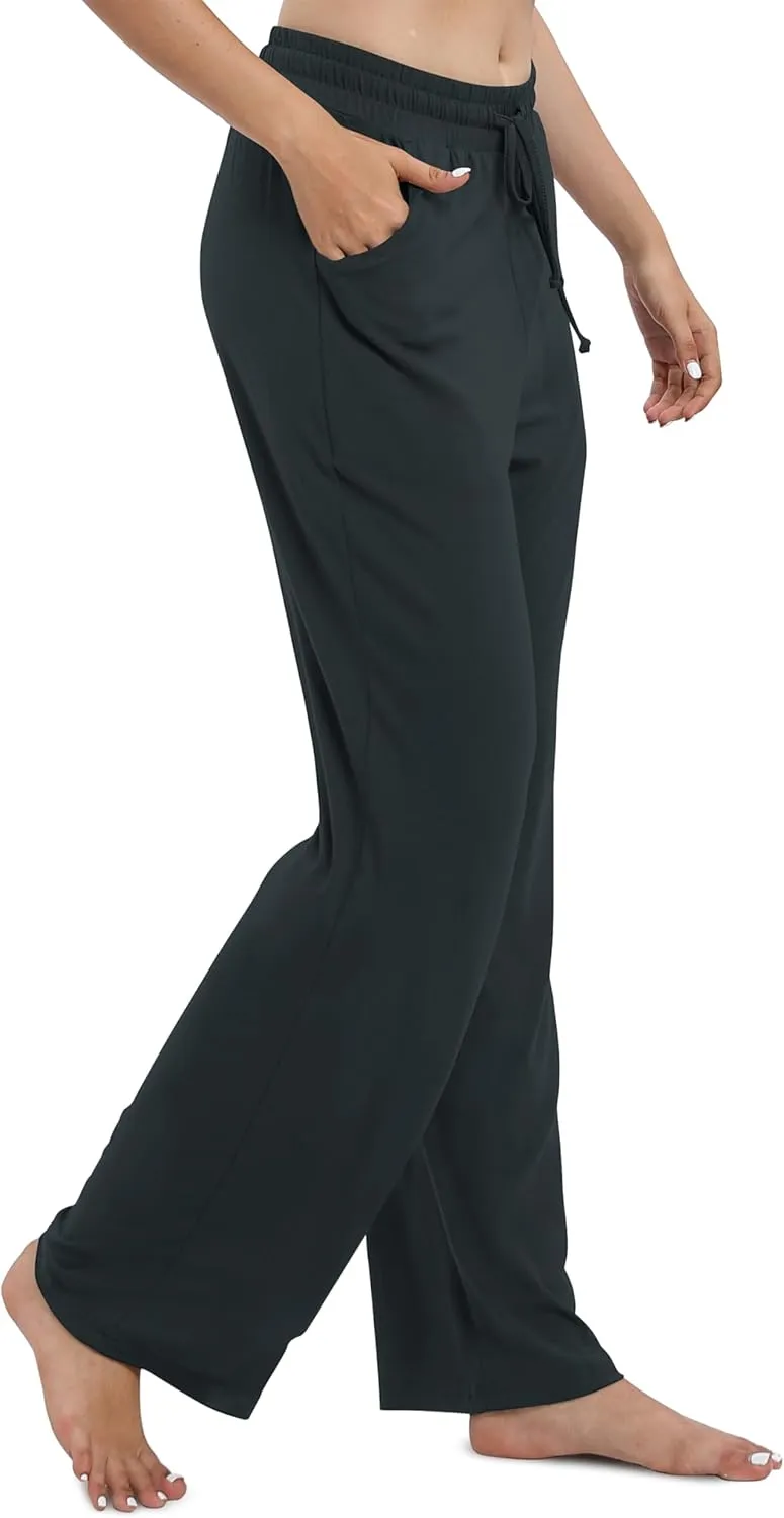 Women's Drawstring Casual Pants Stretchy High Waisted Loose Straight Leg Pants Jogger Trousers with Pockets